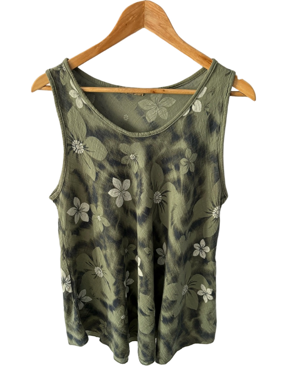 Beyond Capri Made in Italy Floral Sleeveless Flowy Top O/S Raw Edge Cotton Boho
